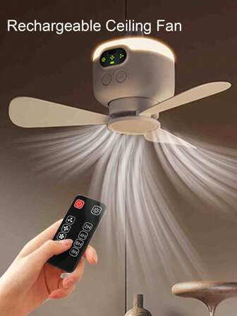 8000mAh 长效便携式 USB 吊扇，带遥控器，USB 可充电迷你吊扇，带夜灯 - 非常适合露营、宿舍和户外使用，风力强劲