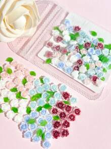 60 piezas Juego de decoraciones para arte de uñas con camelias de 8 mm en rosa/blanco/azul/rojo, decoraciones planas de resina adorables para diseño de uñas, ideales para encanto de uñas de verano, decoración de fundas de teléfono, populares en Japón y Corea, suministros de arte de uñas