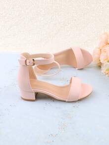 Sandalias de tacón alto grueso y puntera abierta de color rosa para niñas, zapatos formales de vestir para niña de las flores, boda, fiesta, princesa, adecuados para niñas pequeñas/niñas pequeñas/niñas grandes - Rosa - Ver 6