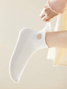 1/5 Pairs Women's Cartoon Bear Floral Lace Ruffle Trim Sweet Print Ankle Socks, Spring/Summer, Japanese Style - Multicolor - View 4