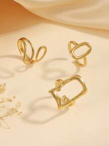 Set de 3 aros/aro de acero inoxidable minimalista y elegante en dorado, adecuado para uso diario de mujer o como regalo