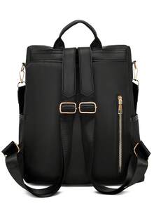 LECEY 轻便、防水、大容量个性化时尚休闲多口袋背包，带零钱包的校园风格功能性背包，适合学校，女士休闲单肩包，女士旅行背包，时尚学生背包，单肩包，外出，购物，旅行，商务，初学者，办公室工作人员，非常适合办公室 - 黑色 - 查看 3