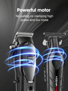 HINEA HIENA PRO Men's Electric Hair Clipper Set - Stylish Black Beard Trimmer With LCD Display, T-Shaped Blade, USB Rechargeable, Includes Multiple Styling And Beauty Comb Accessories - Ideal Gift