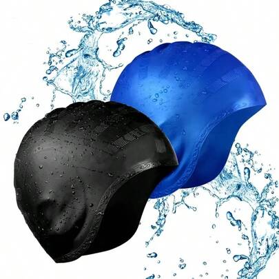 1pc Premium Silicone Waterproof Swimming Cap With Ear Protection Device - Comfortable Swim Headwear For Enhanced Performance And Protection