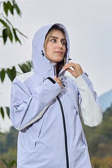 CAMEL CROWN 女士雨衣 防水防风跑步轻便夹克 可打包 连帽 - 薇紫色/暖米白 - 查看 1