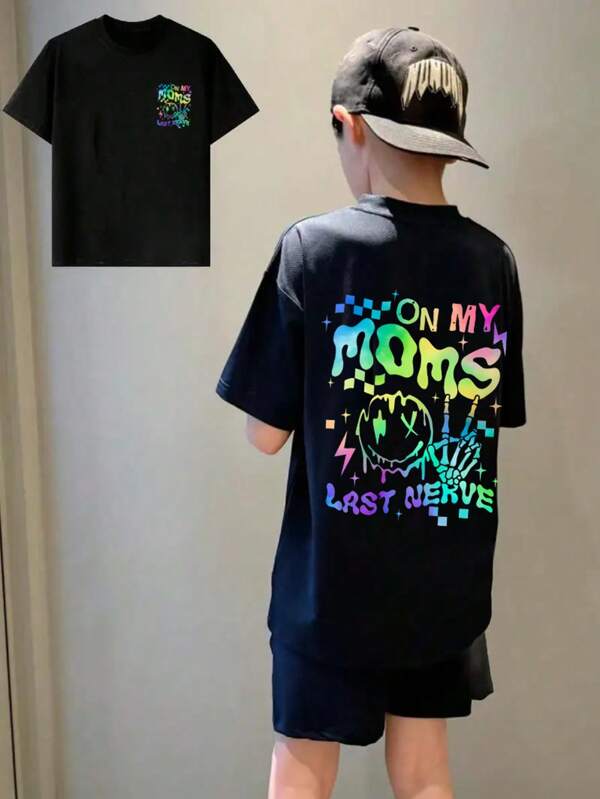 Tween Boy Casual Graphic Print Crew Neck Short Sleeve T-Shirt Top, Summer