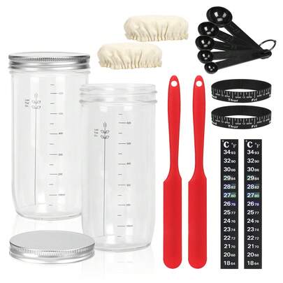 2-Pack 24oz Glass Fermentation Jars - Complete Sourdough Starter Kit With 17-Piece Baking Tools - Reusable Bread Making Set For Homemade Sourdough - Ideal Baking Gift For Bread Enthusiasts