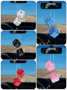 Car Dice,2.75In Pair Of Auto Rear Mirror Plush Dice, Soft And Fuzzy Car Charm Interior Ornament For Sedan, Truck, SUV Hangable Decoration, Cute Car Decoration Ornament Accessories - Style a - View 4