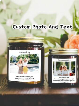 1/3/6Pcs Custom Photo And Text Candle Labels ,Customized Personailzed Candle Stickers,Gift Stickers For Bridesmaid/Maid Of Honor/Friend/Children/Kids/Mum/Dad/Grandma/Wife/Husband,Gift Labels For Wedding/Birthday/Mother'S Day/Father'S Day/Christmas/Holiday