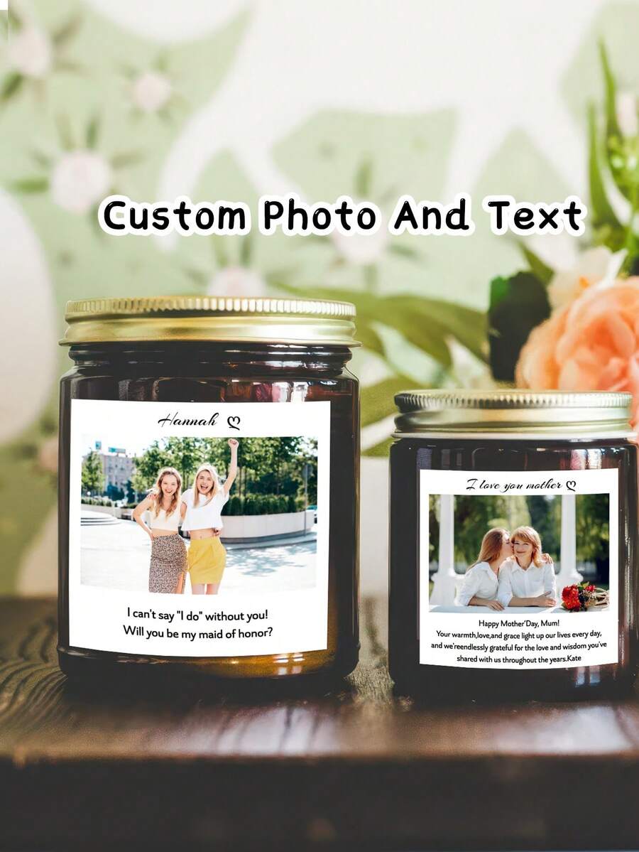 1/3/6Pcs Custom Photo And Text Candle Labels ,Customized Personailzed Candle Stickers,Gift Stickers For Bridesmaid/Maid Of Honor/Friend/Children/Kids/Mum/Dad/Grandma/Wife/Husband,Gift Labels For Wedding/Birthday/Mother'S Day/Father'S Day/Christmas/Holiday - Multicolor - View 1