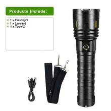 明亮30W LED聚光超远射荧光色战术手电筒USB充电大功率伸缩变焦超大手电筒铝合金超大容量露营灯适用于户外徒步工作照明 - 黑色 - 查看 13