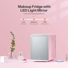 Yabano Skincare Fridge, Mini Fridge With Dimmable LED Morror, 4L Makeup Fridge For Bedroom, Car, Office & Dorm, Cooler & Warmer, Portable Small Refrigerator For Cosmetics, Skin Care And Food, Pink