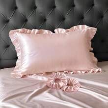 Set de nunta: 1 bucata fata de perna tip plic cu volane (nu este inclusa miezul de perna) + 2 bucle de legare de par pentru protectia parului si a pielii, dormitor, camera de oaspeti - multe - Vizualizare 13