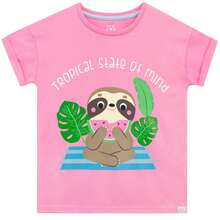 Harry Bear Animal Pyjamas | Girls Flamingo Sloth Panda Pug Pyjamas | Girls Shorts PJs - Pink - View 2