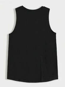 Men's Cotton Sleeveless Tank Top - "DADDY" Graphic Print, Casual Loose Fit, White With Pink Lettering, Summer Essential For Outdoor & Father's Day Gifts, Playful Design |   Medium Stretch - 黑色 - 查看 2