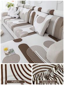 1 件夏季清凉冰丝沙发套全包通用罩防猫抓弹力沙发帽防滑座垫套，现代简约风格 L 型防滑沙发保护套，客厅 1/2/3/4 座沙发套 - 咖啡棕 - 查看 2