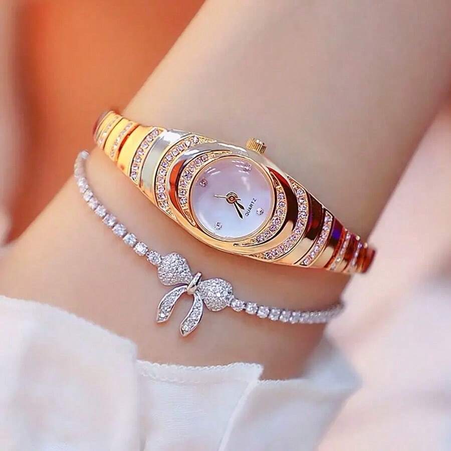 2pcs Set Fashionable Business Versatile Luxury Pave Starry Elegant Quartz Watch Mother's Day Gift