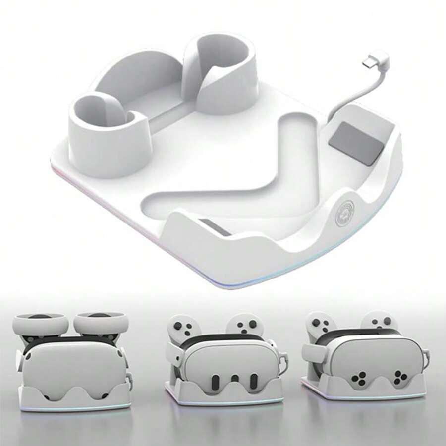 iplay VR Charging Dock For Quest2/3/3S Fast Charging Station For VR Headset And Controllers With RGB Light Effect And Typ-C Charging Cable -White