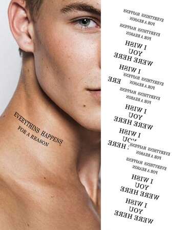 3 张/套黑色英文引文临时纹身 - “一切皆有因果”、“我希望你在这里”，独特的人体艺术设计，防水，易于粘贴和去除