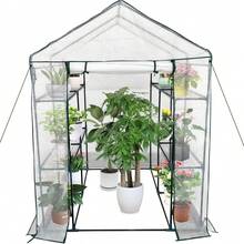 Walk-In Greenhouse For Outdoors,57 X 57 X 76''/57 X 85 X 76'' Portable Greenhouse,3 Tiers 6 Shelves Green House Kit W/ Zippered Door Anchors And Ropes, Plant Garden Hot House For Garden Patio Backyard - White-143*143*195cm - 查看 1