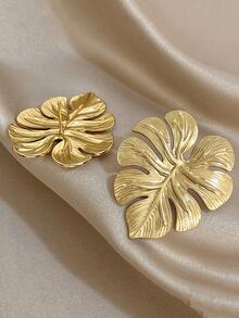 1 Cặp Hoa tai đinh tán lá cá nhân Hoa tai đinh tán vàng lớn cho phụ nữ Hoa tai thép không gỉ cho tiệc hàng ngày Quà tặng trang sức sinh nhật - Lá - Xem 3