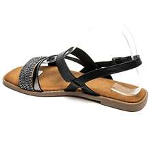Sandales plates élégantes à brides croisées avec strass brillants et fermeture boucle - 黑色 - 查看 4