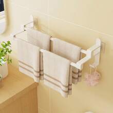 1pc No Drilling Needed Double Rod Wall Mounted Bathroom Towel Rack, Multi-Functional Storage Rack For Bathroom, Kitchen, And Behind The Door - Multicolor - View 1