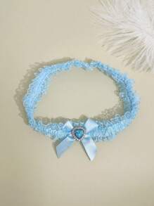 1pc Blue Lace Elastic Garter, Butterfly & Crystal Heart Decor Thigh Chain, Bridal Garter