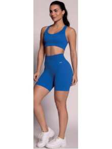 SELENE Bermuda Shorts Seamless Selene Ribbed Sport Women's Gym Fitness Basic Original - 寶藍色 - 查看 2