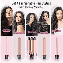 SeeCherish 5-In-1 Hair Waver Curling Iron,3 Barrel Hair Crimper With Fast Heating Up - Gold - View 3