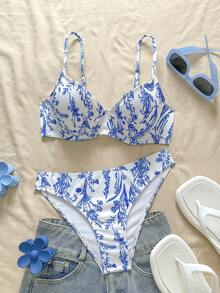 Women's 2 Pieces Summer Beach Floral Print Sexy Bikini Swimwear