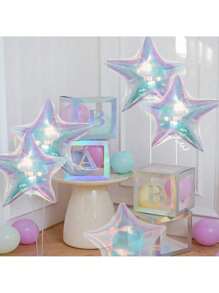 5pcs/Set 18-Inch Rainbow Star Shaped Foil Balloons - Transparent Pastel Colors, Suitable For Valentine's Day, Wedding, Birthday, Anniversary And Party Decoration, Celebration Events | Rainbow Decorations | Reflective Surface, Birthday Balloons