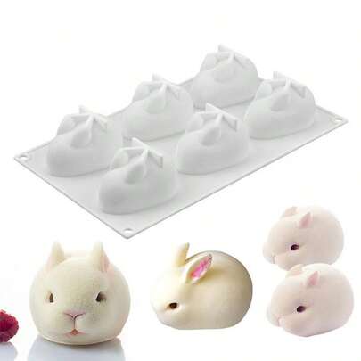 6 líneas de conejo pequeño molde de pastel de silicona molde de silicona pinchada molde de cocción artesanal DIY molde de chocolate molde de vela molde de jabón