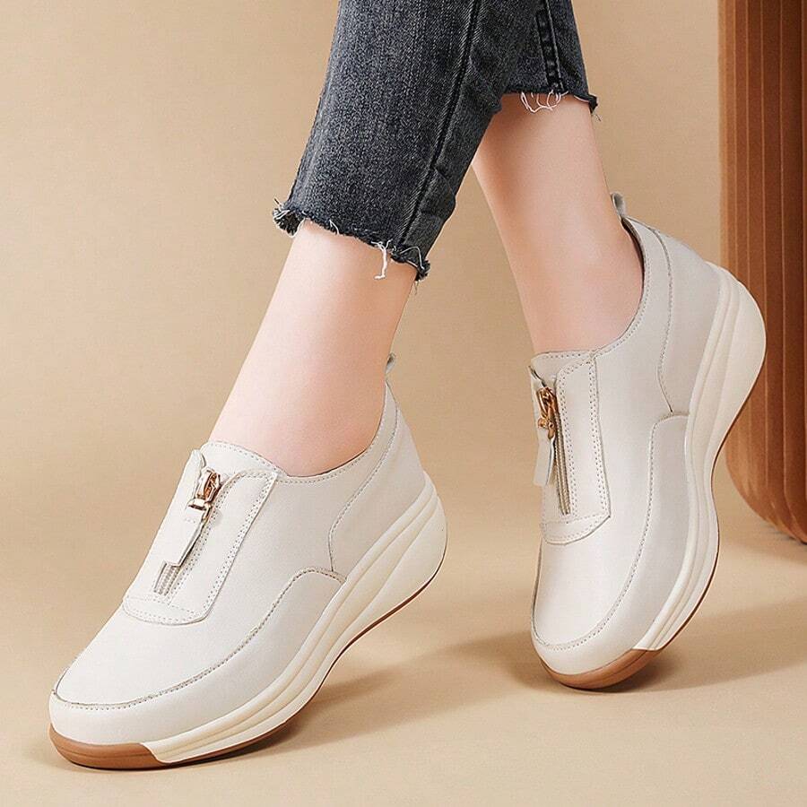 Plus Size Women's Casual Zipper Thick Sole Soft Material Work Shoes
