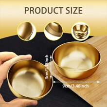 6/9/12 Pcs 9cm/3.46" Golden Stainless Steel Soy Sauce Dish Mini Individual Bowls Round Seasoning Dipping Sauce Plate For Sushi Tomatoes BBQ Appetizer Dip, Cheese Saucer Luxury Dish Set