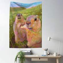 1 件趣味动物印花挂毯、背景装饰、墙面装饰、涤纶挂毯、客厅卧室办公室墙面装饰、宿舍、家居装饰派对装饰、带垂坠的矩形厨房壁挂布，附带 3 个墙钉和 2 个夹子 - 彩色 - 查看 9