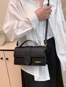 Women Fashion Versatile Simple Flap PU Tote Handbag - Black - View 2