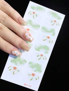 1 miếng dán móng tay tự dính họa tiết hoa che phủ toàn bộ, miếng dán trang trí móng tay hình hoa màu xanh lá cây nhạt - màu xanh lá - Xem 5