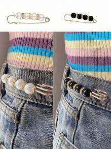 6/8/12pcs/Set Faux Pearl Safety Pins Set, Waist Clips For Pants, Shirts & Dress To Prevent Exposure