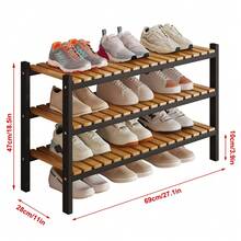 Bamboo Shoe Rack Organizer For Closet And Entryway - Space-Saving Narrow Shoe Stand - Versatile Shoe Holder For Door Or Closet Shelf,Garage Bedroom Can Freely Stack DIY Small Shoe Racks 3Tier Brown - Màu đen + tre - Xem 2
