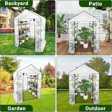 Walk-In Greenhouse For Outdoors,57 X 57 X 76''/57 X 85 X 76'' Portable Greenhouse,3 Tiers 6 Shelves Green House Kit W/ Zippered Door Anchors And Ropes, Plant Garden Hot House For Garden Patio Backyard - White-143*143*195cm - 查看 5