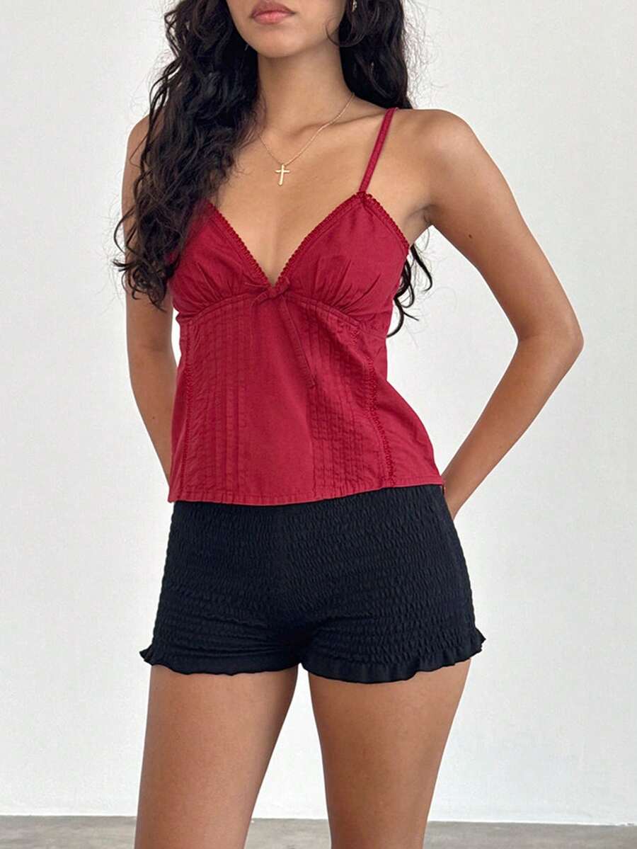 Women Y2k Crop Tank Top Low Cut Sleeveless Cami Top Sexy V Neck Spaghetti Strap Camisoles Summer Going Out Top - 紅色 - 查看 1