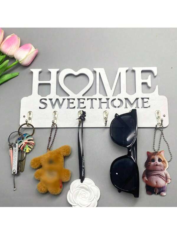 Creative "HOME" Letter Wall Mount Storage Hooks, Kitchen Organizer Hanging Rack, Ironwork Metal Wall Mounted Hooks, Adhesive Damage-Free No-Drill Bathroom Towel Clothes Hanger