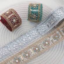 2 Yards Embroidered Floral Jacquard Lace Trim Fabric Ribbon, Suitable For Women's Clothing, DIY Hair Accessories, Collar, Curtain Decor, Sewing Crafts