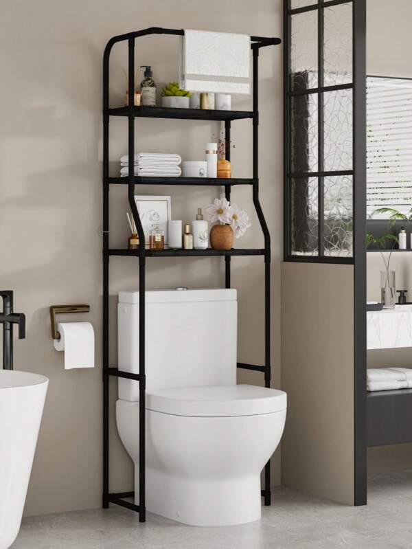 1pc Bathroom Floor Standing Storage Rack, Toilet Wall Mounted Shelf Above Washing Machine, No Drill Assembly