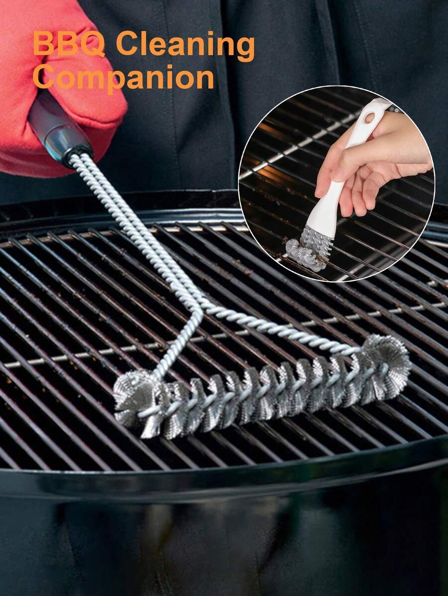 2pcs Barbecue Cleaning Brush Set, Stainless Steel Grill Cleaning Brush With Handle, Reusable Metal Bristles, Non-Stick Barbecue Accessories, Suitable For Garden Outdoor Grilling, Efficient Maintenance Of Grill, Barbecue Accessories, Post-Party Cleaning Items, Christmas Party Post-Cleaning Items - Multicolor - View 1