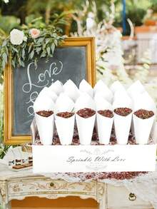 30个白色婚礼派对纸屑锥，含纸锥托，适用于新娘送礼会、婚礼装饰等。 - 白色 - 查看 4