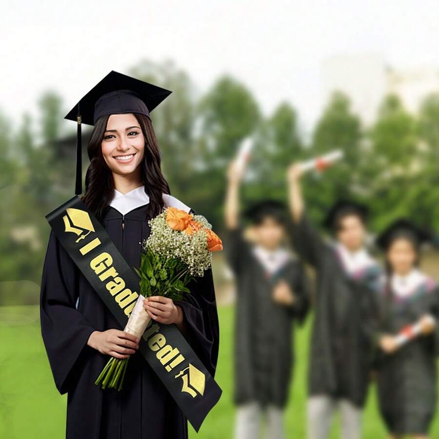 1pc Black Graduation Cap, Graduation Strap, Black Graduation Cap Strap, Graduation Dress Set, Hair Cap Accessories Graduate, Graduation Season - Multicolor - View 1