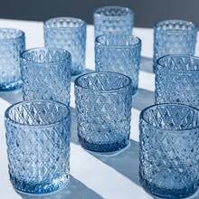 6/12pcs Clear Glass Votive Candle Holders, Bulk For Table Centerpiece, Tea Lights Holders For Wedding Shower, Christmas Party And Home Decor - Blue - View 6