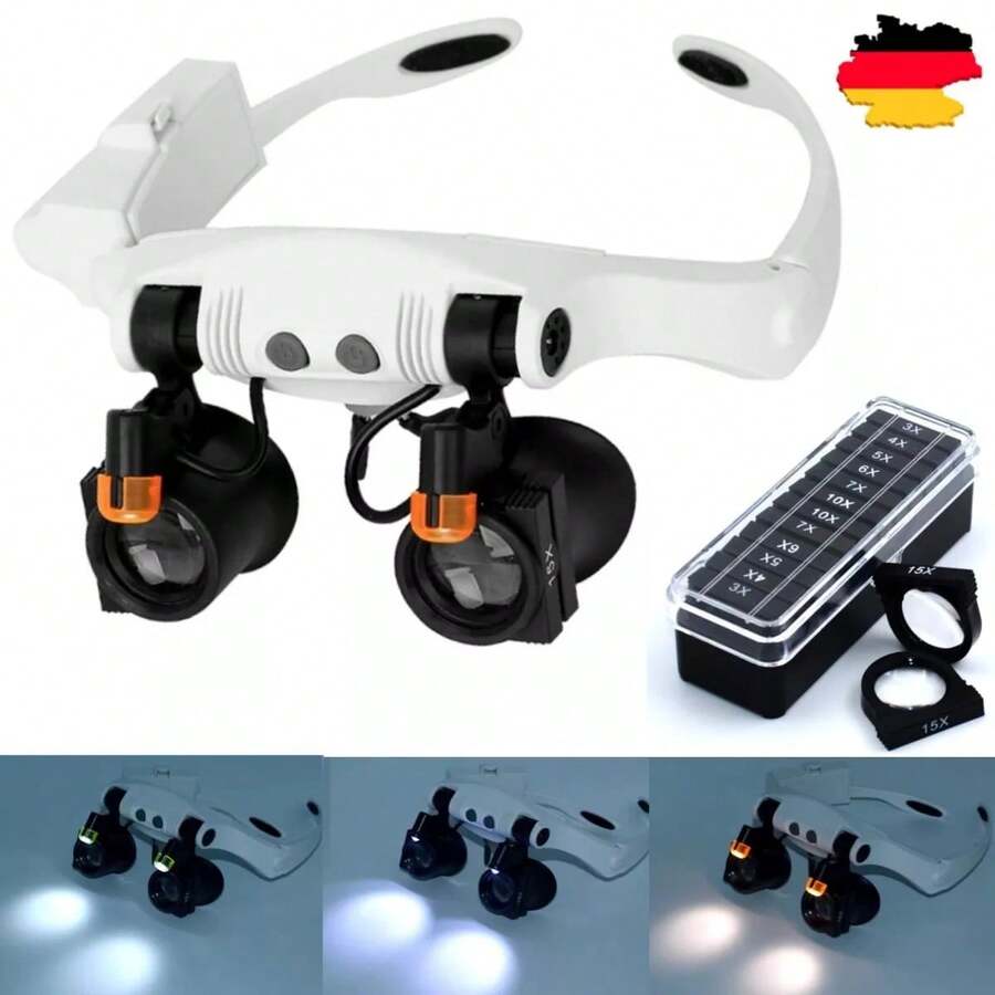 Magnifying Glass With 2 LED Lights 3x/4x/5x/6x/7x/10x/15x Adjustable Magnifying Glass For Repairing Precision Instrument Jewelry Reading - Weiss - Übersicht 1